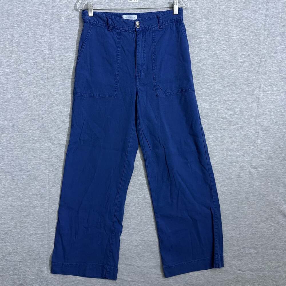 Sundance Women's Size 6 Blue Linen Blend High Rise Wide Leg Utility Summer Pants